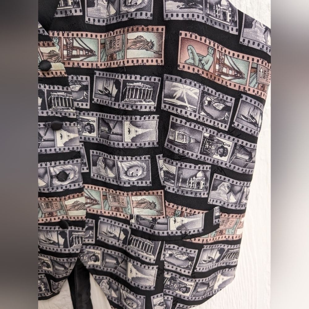 Vtg 90's Nicole Miller 100% Silk Washable Vest Around The World Tourist Travel L - Picture 4 of 7